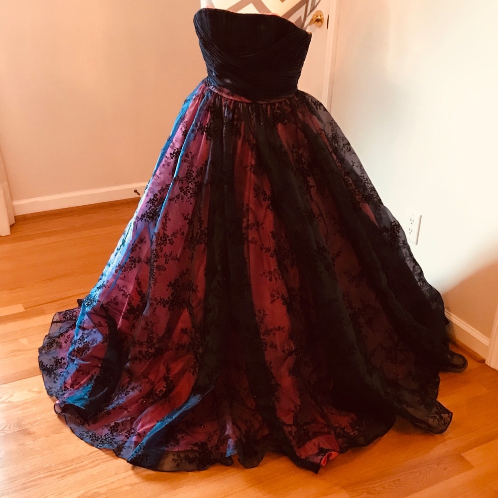 Alfred Angelo Dark Blue and Pink Glitter Ball Gown